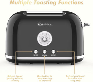 Toaster 2 Slice Retro Toaster Stainless Steel With 6 Bread Shade Settings And Bagel Cancel Defrost Reheat Function, Cute Bread Toaster With Extra Wide Slot And Removable Crumb Tray Phosgene