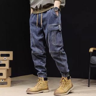 Men's Loose Retro Elastic Waist Jeans Phosgene