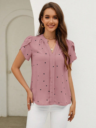 Women's V-neck Heart-shaped Petal Sleeve Shirt - Phosgene