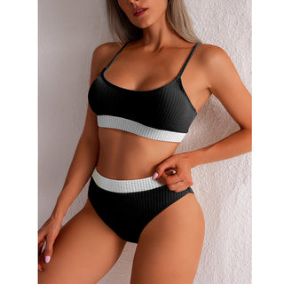 High Waist Bikini Swimwear Women Swimsuit New Push Up Biquini Ribbed Bathing Suit Women Sexy High Cut Bikinis Set - Phosgene