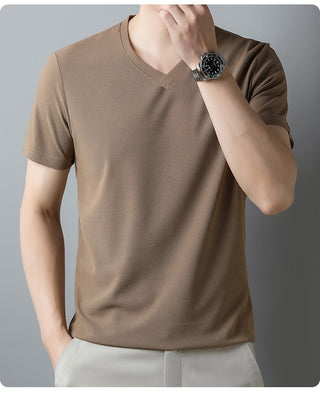 Men's Thin Casual Solid Color And V-neck Short-sleeved T-shirt Phosgene