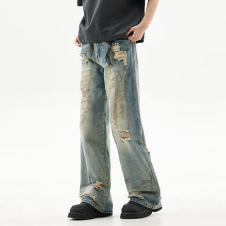 Graffiti Distressed Dirty Ripped Denim Trousers Phosgene