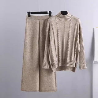 High-end Mock Neck Sweater Wide-leg Pants Suit Women - Phosgene