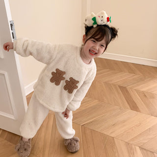 White Winter Girls Flannel Pajamas Suit - Phosgene