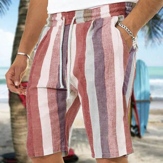 Men's Beach Drawstring Shorts Striped 3D Printing European And American Phosgene