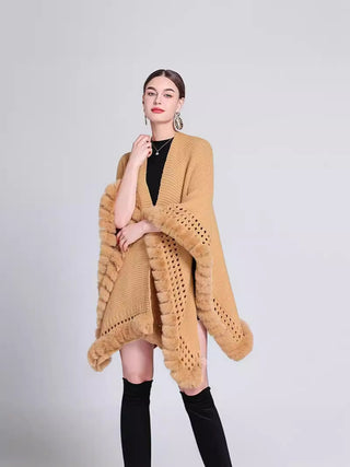 Solid Color Knitted Cape And Shawl Sweater Coat - Phosgene