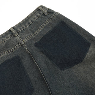 Washed And Worn Worn Out Denim Straight-leg Trousers Men's Punk Phosgene