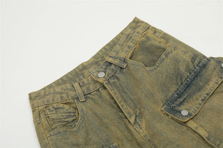 Make Old Ripped Cargo Jeans Men's Dyeing Phosgene