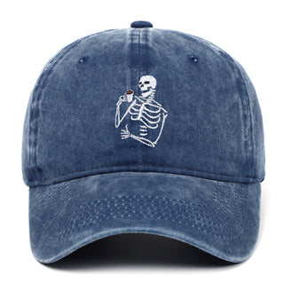 Skull Tea Embroidery Baseball Vintage Distressed Washing Cap - Phosgene