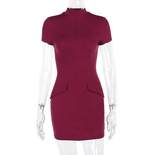 Solid Color Simple And Tight Waist-tight Dress Phosgene