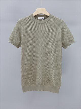 Summer Men's Ice Silk Knitted Round Neck T-shirt Phosgene