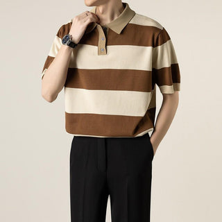 Lightly Mature Knitted Polo Shirt Casual Striped Short Sleeve Phosgene