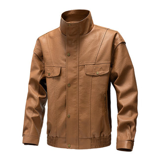 American Retro Fleece-lined Thickened Casual Leather Jacket - Phosgene