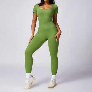 Women's Tight Seamless Back One-piece High-strength Thread Short-sleeved Fitness Sports Jumpsuit - Phosgene