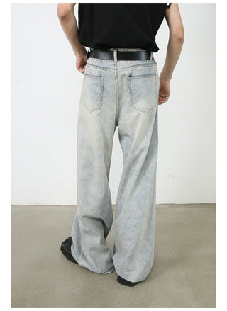 American Retro Washed Straight Jeans Men Phosgene