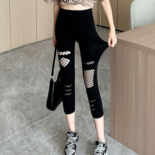 Summer Thin Women's Ripped Mesh Cropped Pants - Phosgene