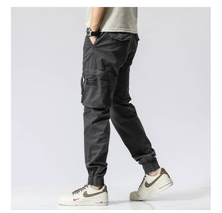 Casual Pants Trendy Brand Elastic Waist Men's Youth Simple Pure Cotton Multi-pocket Work Pants Trousers Ankle-tied - Phosgene