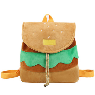 Cute Hamburger Plush Backpack Soft Cartoon Burger Plush Coin Purse Girls Kindergarten School Bookbag Children Kids Pack Phosgene