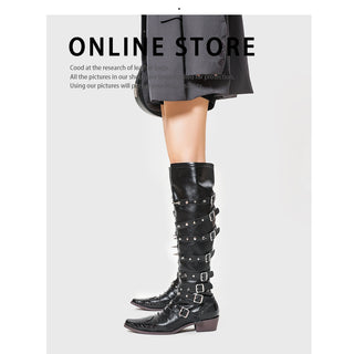 Punk Goth Wind Wide Tube Cowboy Boot Waste Soil Pointed-toe Boots Female - Phosgene