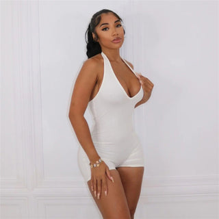 Deep V-neck Backless High Waist Tight Jumpsuit - Phosgene