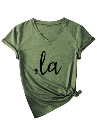 Letter V-neck T-shirt Simple Women - Phosgene