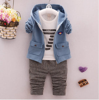 spring and autumn new boys and girls zipper striped trousers suit children's suit - Phosgene