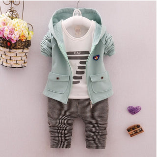 spring and autumn new boys and girls zipper striped trousers suit children's suit - Phosgene