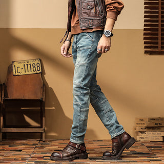 Casual Straight-leg Slim Fit High Quality Stretch Blue Denim Trousers Phosgene