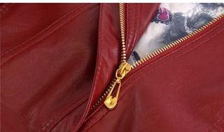 Middle-aged And Elderly Women's Leather Jacket Short Stand Collar Zipper Slim Fit - Phosgene