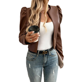 Jacket Women's Temperament Leisure Cardigan Solid Color Leather Coat - Phosgene