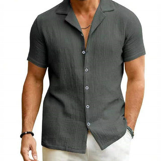 Men's Daily Casual Short Sleeve Cardigan Shirt Men's Solid Color Summer Lapels Shirt Phosgene