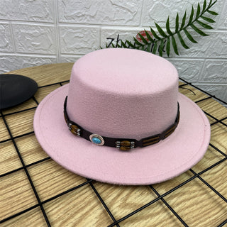 British Retro Woolen Wide Brim Flat Top Hat - Phosgene