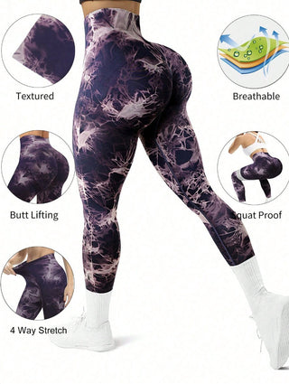 Tie Dye Peach Hip Seamless Yoga Pants High Waist Workout Women Phosgene