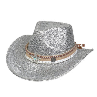 Festival Party Gathering Silver Western Denim Fedora Hat Felt - Phosgene