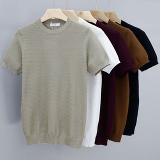 Summer Men's Ice Silk Knitted Round Neck T-shirt Phosgene