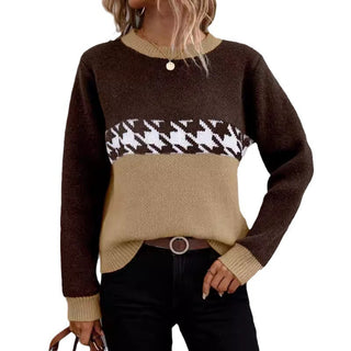 Contrast Color Pullover Round Neck Knitted Sweater - Phosgene