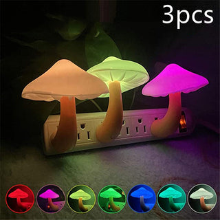 LED Night Light Mushroom Wall Socket Lamp EU US Plug Warm White Light-control Sensor Bedroom Light Home Decoration - Phosgene