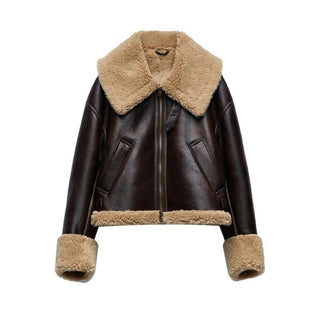 Faux Fur Effect Cropped Coat - Phosgene