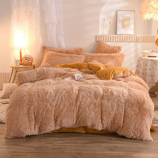 Luxury Thick Fleece Duvet Cover Queen King Winter Warm Bed Quilt Cover Pillowcase Fluffy Plush Shaggy Bedclothes Bedding Set Winter Body Keep Warm - Phosgene