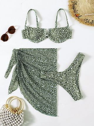 Three-piece Floral Bikini Beach Dress - Phosgene