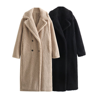 Autumn New European And American Style Fleece Double Row Ornament Loose Overcoat Coat - Phosgene