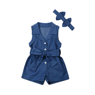 Pudcoco Kids Baby Girl Clothes Sleeveless Romper Denim - Phosgene