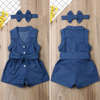 Pudcoco Kids Baby Girl Clothes Sleeveless Romper Denim - Phosgene