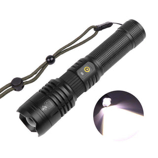 Super Bright Flashlight Zoomable USB Rechargeable Electric Torch 5 Modes Torch Outdoor Fishing Waterproof - Phosgene