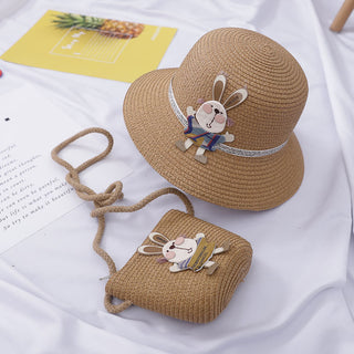 Cute Rabbit Decoration Bag Two-Piece Straw Hat - Phosgene