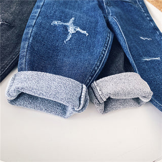 Boys  Fleece Jeans Straight Trousers Trendy Children s Clothing - Phosgene