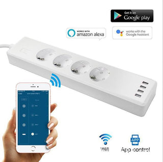 Tuya Smart Power Strip Tuya Smart Remote APP Sub-control European Smart Wiring Board Supports Alexa Voice Phosgene