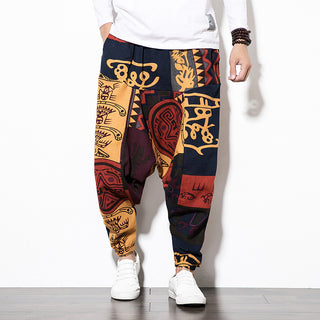 Foreign Trade Amazon 20 Spring And Summer Chinese Style Cotton And Linen Casual Pants Male Printing Long Pants Tide Large Size Loose Hip-Hop Pants - Phosgene