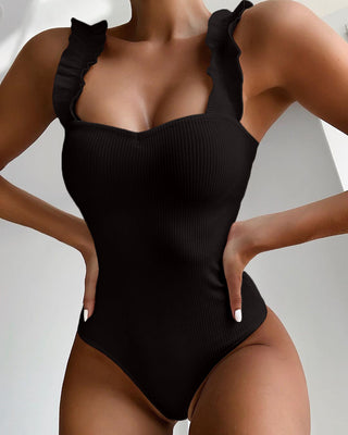 New Sexy One Piece Swimsuit Women Ruffle Swimwear Bodysuit Swimsuit Push Up Monokini Solid Bathing Suits Summer Beach Wear - Phosgene