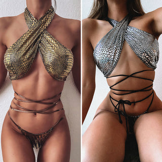 Bikini sexy bikini hot style snake print fabric strappy swimsuit - Phosgene